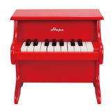 Colorful wooden piano with 18 kid-sized keys, designed for young musicians to inspire creativity and development.