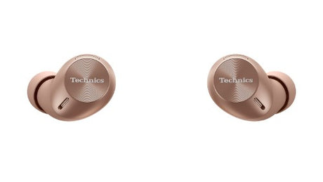 Rose Gold TECHNICS wireless in-ear headphones with ANC, offering rich sound, ergonomic design, and IPX4 water resistance.