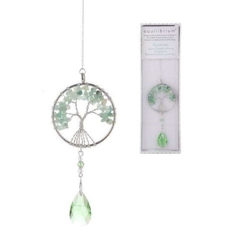 Green Aventurine Tree of Life suncatcher, lead-free, hangs in window, available in various colors.