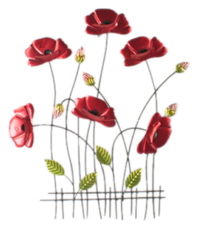 Poppies on Fence - Metal Wall Art