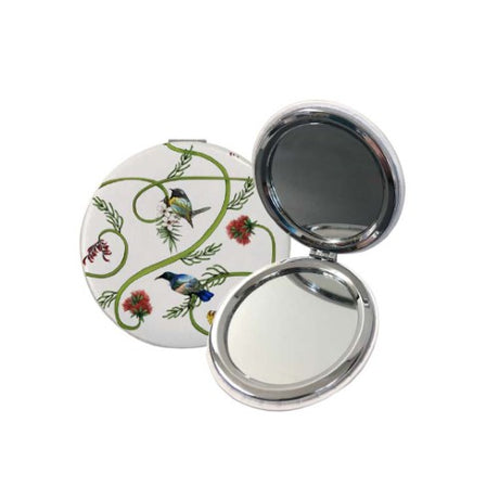 Sophie Blokker compact mirror featuring Birds & Flora designs, perfect for on-the-go touch-ups and celebrating New Zealand's nature.