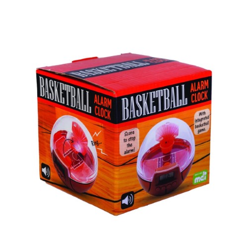 Vibrant basketball-themed alarm clock with mini-basketball game, compact 10cm design to energize your mornings.