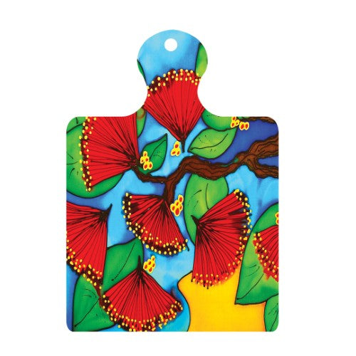 Jo May Kiwiana ceramic trivet and wall hanging featuring a vibrant Pohutukawa design, perfect for decor and protecting surfaces.