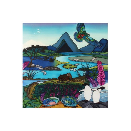 3D textured ceramic tile featuring vibrant South Island scenery, perfect for wall displays or standalone decor.