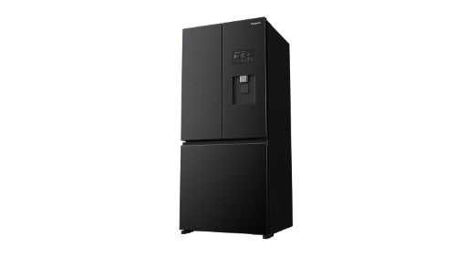 Panasonic 493L PRIME+ French Door Fridge Freezer with Water Dispenser, featuring energy efficiency and multiple storage compartments.