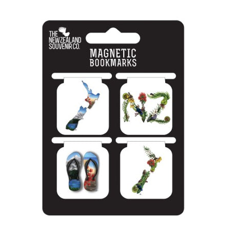Sophie Blokker Kiwiana Magnetic Bookmarks Set of 4 featuring unique New Zealand designs, perfect for avid readers and gifts.