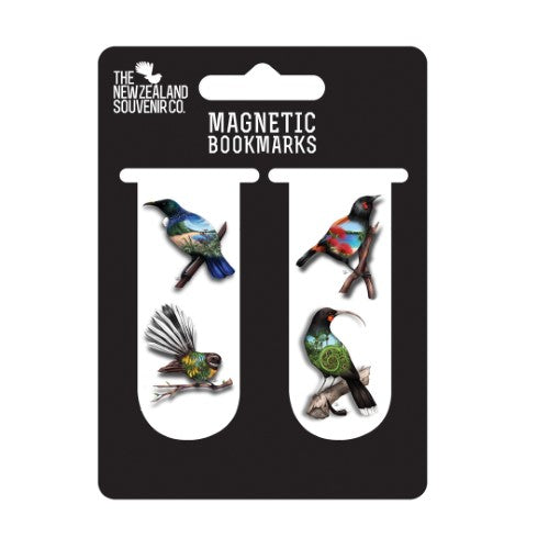 Magnetic bookmarks featuring elegant bird illustrations, perfect for keeping your place in any book while celebrating Kiwi culture.