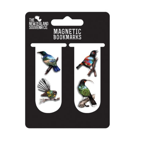 Magnetic bookmarks featuring elegant bird illustrations, perfect for keeping your place in any book while celebrating Kiwi culture.