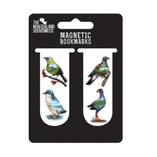 Elegant magnetic bookmarks featuring beautifully illustrated New Zealand bird designs, perfect for keeping your place in any book.