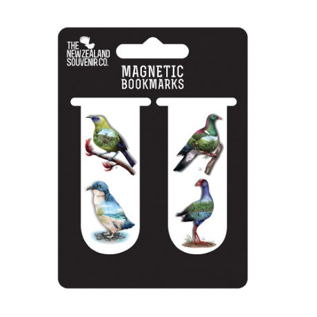 Elegant magnetic bookmarks featuring beautifully illustrated New Zealand bird designs, perfect for keeping your place in any book.