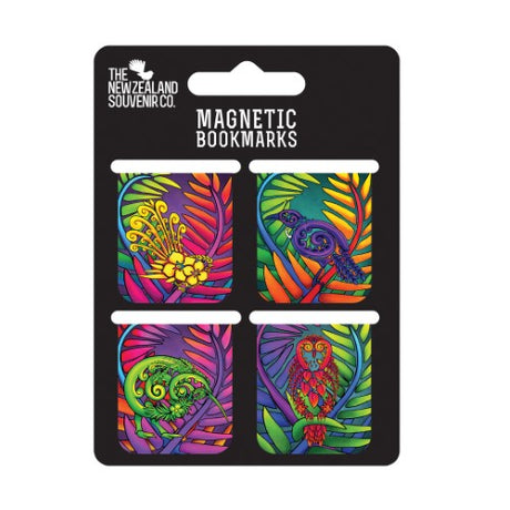 Vibrant set of 4 Kiwiana magnetic bookmarks, featuring unique designs that add charm and organization to your reading experience.