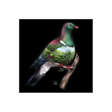 Sophie Blokker Kiwiana LED Canvas featuring a vibrant Wood Pigeon, perfect for illuminating and enhancing any space.