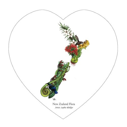 Sophie Blokker Kiwiana ceramic heart wall hanging showcasing NZ flora, perfect for adding charm to any interior.