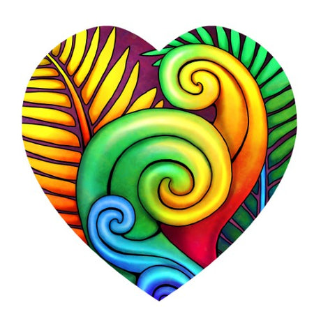 Sophie Blokker Kiwiana ceramic heart wall hanging featuring a koru design, symbolizing growth and new beginnings.
