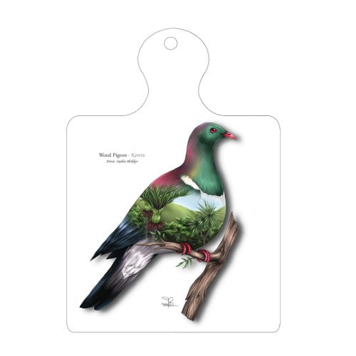 Sophie Blokker ceramic trivet with Wood Pigeon design, featuring cork backing for heat resistance, perfect for decor and functionality.