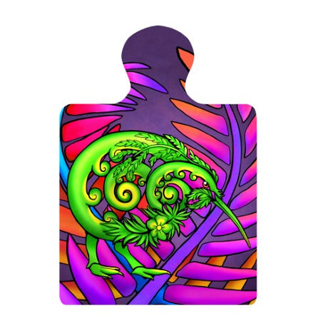 Kiwiana ceramic trivet featuring a Koru Kiwi design, serves as a functional kitchen accessory and decorative wall art.