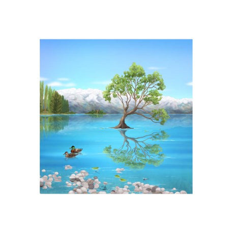 3D square ceramic tile wall hanging featuring Lake Wanaka's scenery, with textured design and cork backing for elegance.