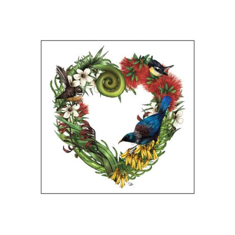 Sophie Blokker Kiwiana Ceramic Tile featuring a 3D textured Birds Flora Heart design, perfect for elevating home decor.