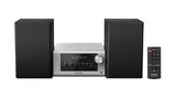 Panasonic SC-PM700GNS Wireless Micro System in silver, offering 80W audio power, Bluetooth streaming, and sleek minimalist design.