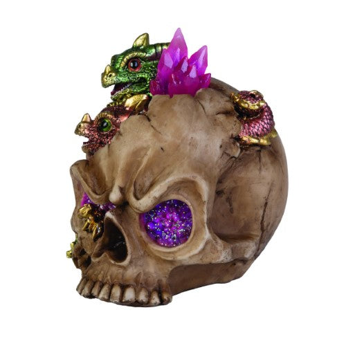 Ornament - LED Skull with dragons (14.8cm)