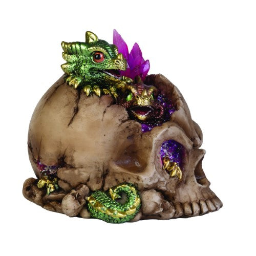 Ornament - LED Skull with dragons (14.8cm)