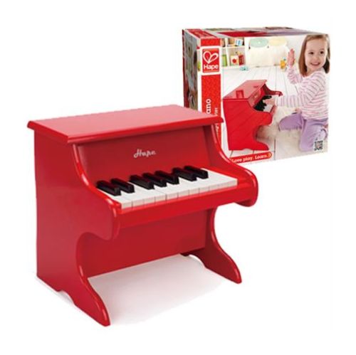 Colorful wooden Hape Playful Piano with 18 kid-sized keys, encouraging musical exploration and fun for children aged 3 and up.