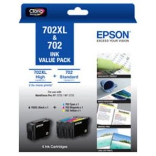 Epson DURABrite Ultra 702XL+702 Ink Cartridge - Black, Cyan, Magenta, Yellow