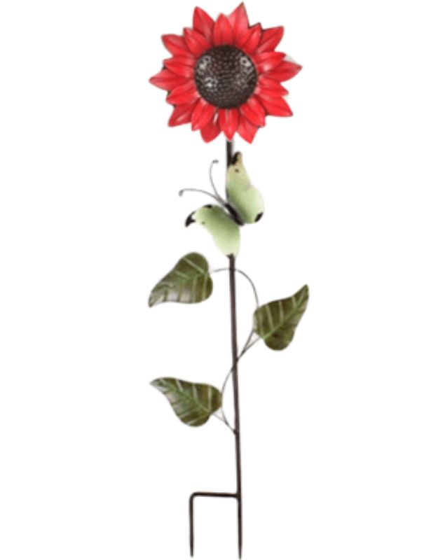 Vibrant red sunflower garden stake measuring 4x28x96 cm, perfect for adding color to your outdoor space.