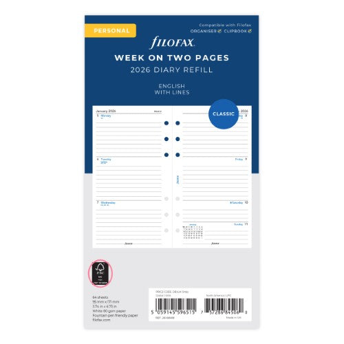 Filofax Refill Classic WTV Ruled Personal 2026