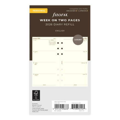 Filofax Refill Classic WTV Personal Cotton Cream 2026