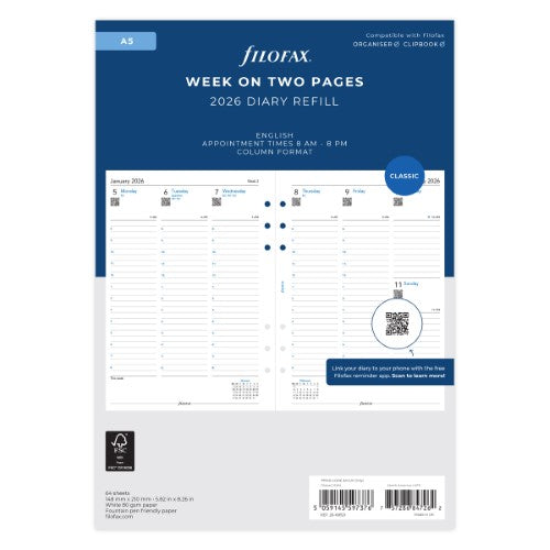 Filofax Refill Classic WTV With Appts A5 2026