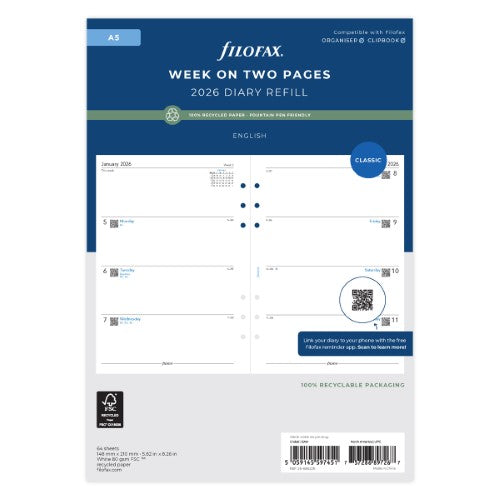 Filofax Classic Refill Recycled WTV Diary A5 2026