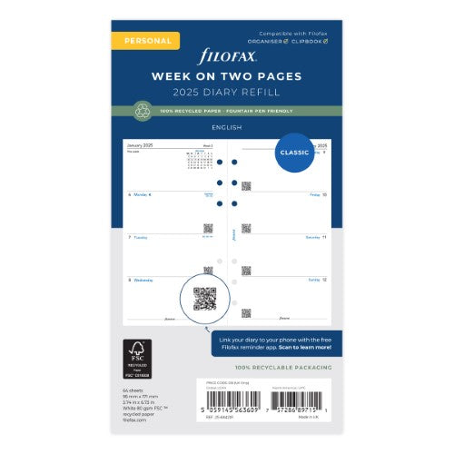 Filofax Classic Refill Recycled WTV Diary Personal 2026