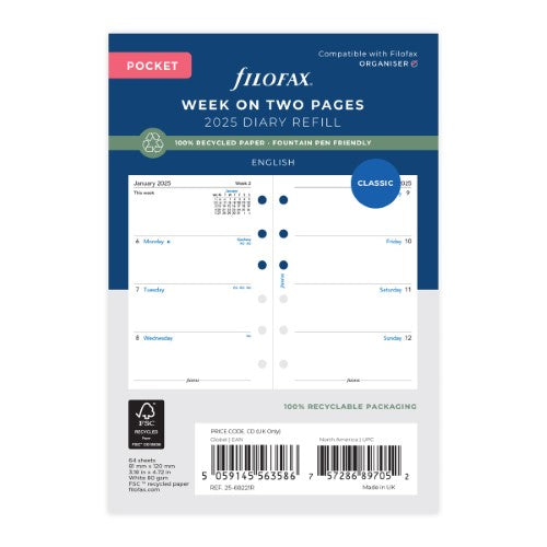Filofax Classic Refill Recycled WTV Diary Pocket 2026