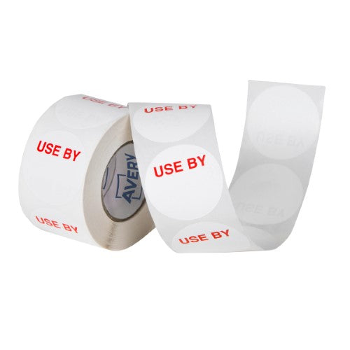 Avery Labels Use By Round 40mm White Red 500 Roll
