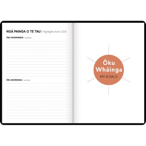 Tuhi Diary A43 Week to View Premium Mahere a Wiki Black & Gold 2026