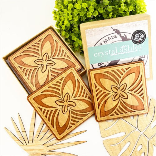 Coasters Set - Bamboo+ Rimu Tapa Square (10cm)