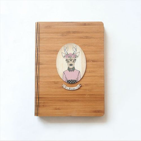 Bamboo Journal featuring a printed deer girl design, eco-friendly, 120 premium pages, perfect for writing and creativity.