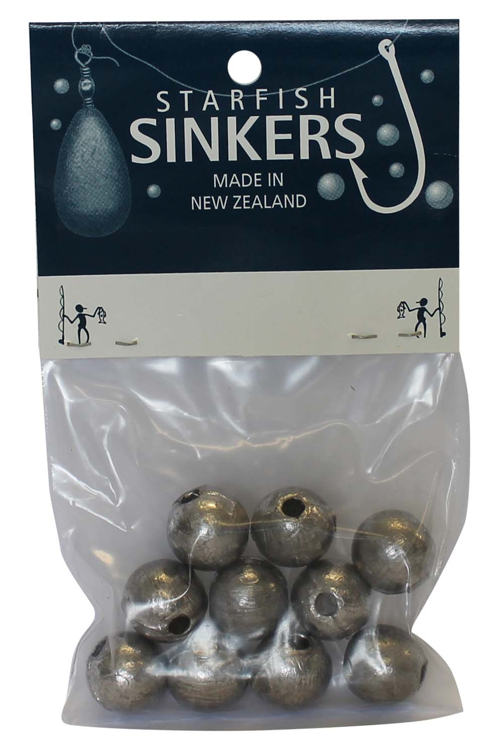 Starfish Ball Sinker Packet with 10 durable 3/4 oz sinkers for versatile fishing in fresh and saltwater.