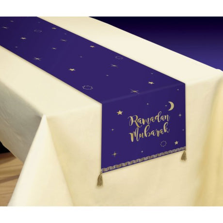 Elegant Eid Table Runner measuring 1.82m x 33cm, featuring vibrant colors and intricate designs for festive dining.