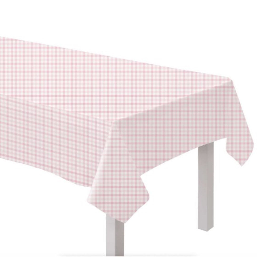 Gingham Paper Tablecover  Pastel Pink