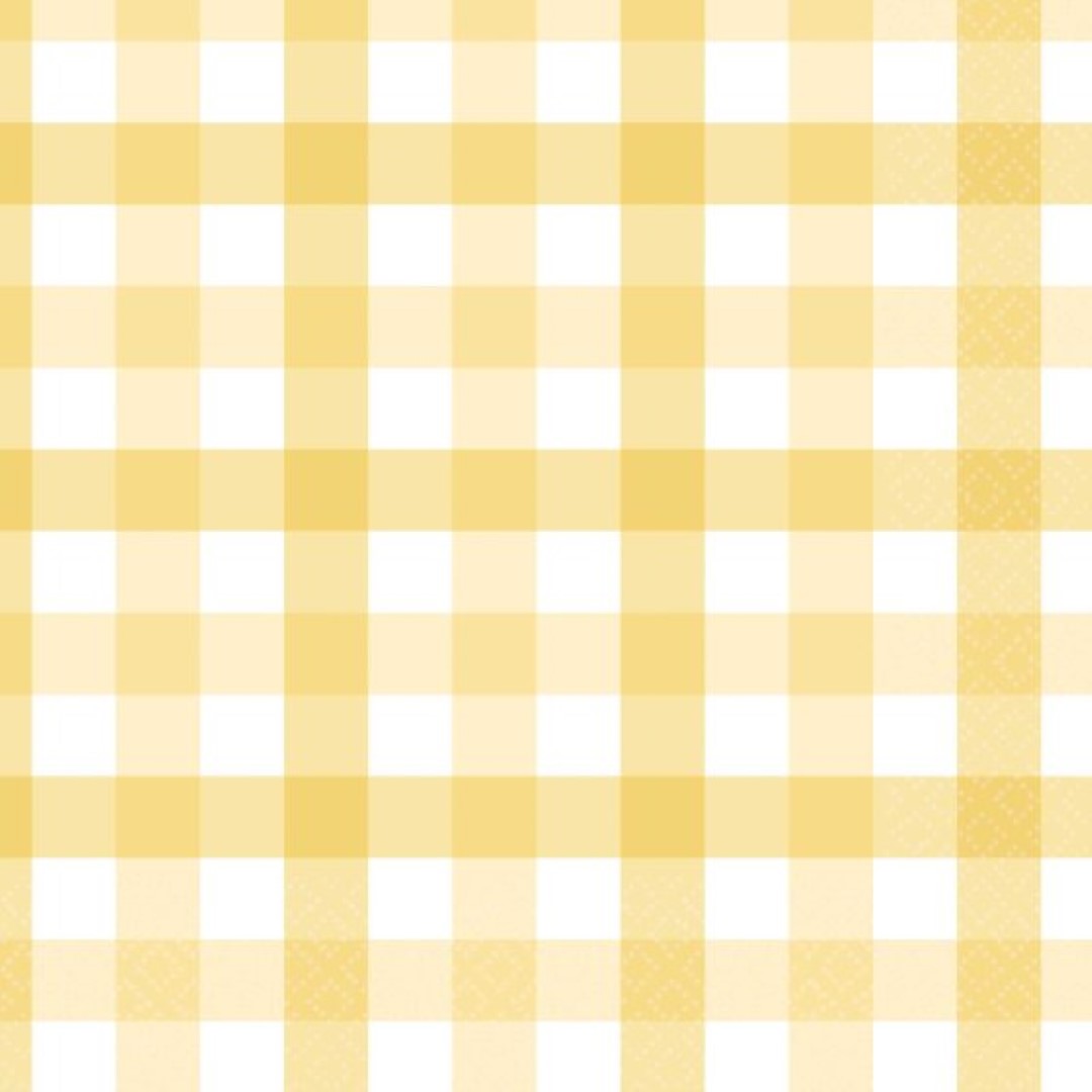 Pastel yellow gingham lunch napkins, pack of 16, perfect for stylish dining at picnics and gatherings.