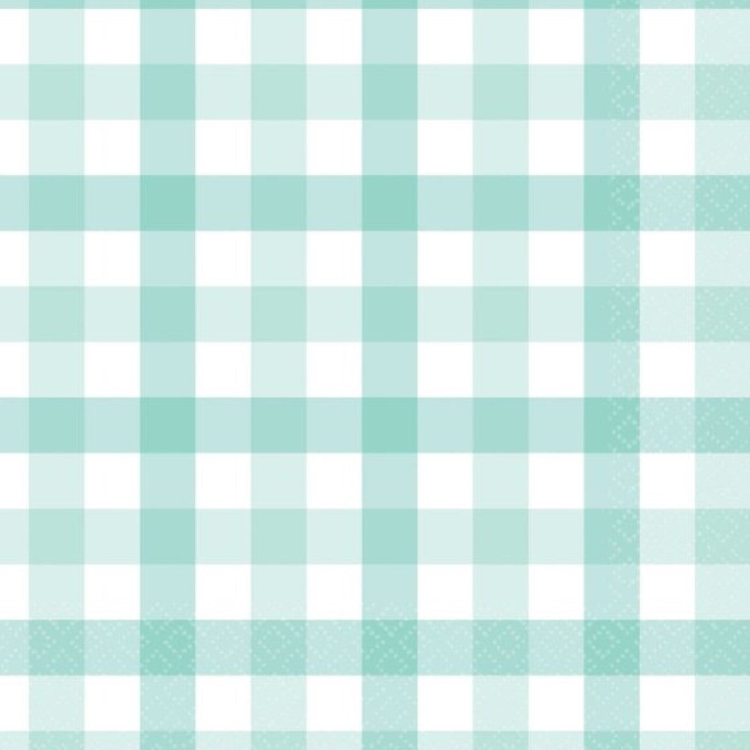 Pastel mint Gingham Lunch Napkins, pack of 16, perfect for stylish dining at any event or gathering.