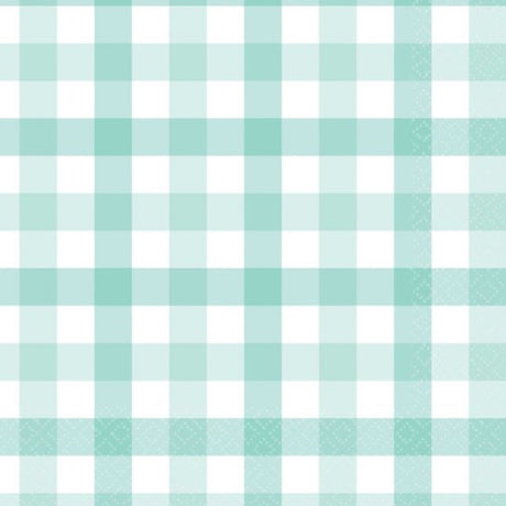 Pastel mint Gingham Lunch Napkins, pack of 16, perfect for stylish dining at any event or gathering.