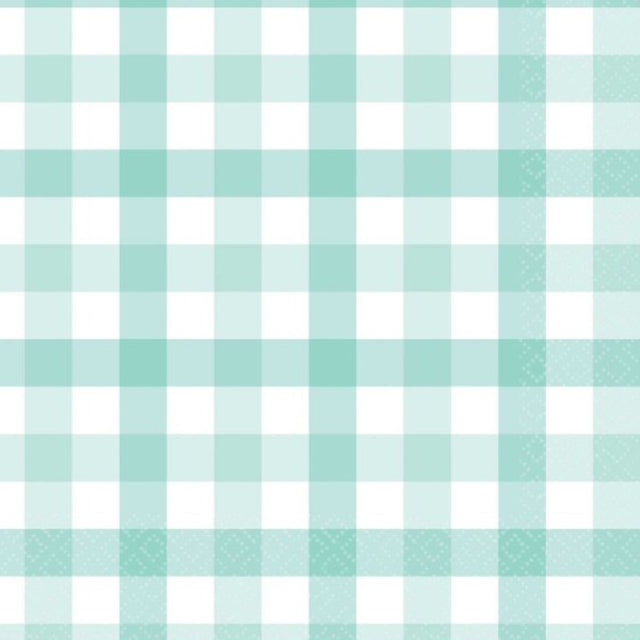 Pastel mint Gingham Lunch Napkins, pack of 16, perfect for stylish dining at any event or gathering.