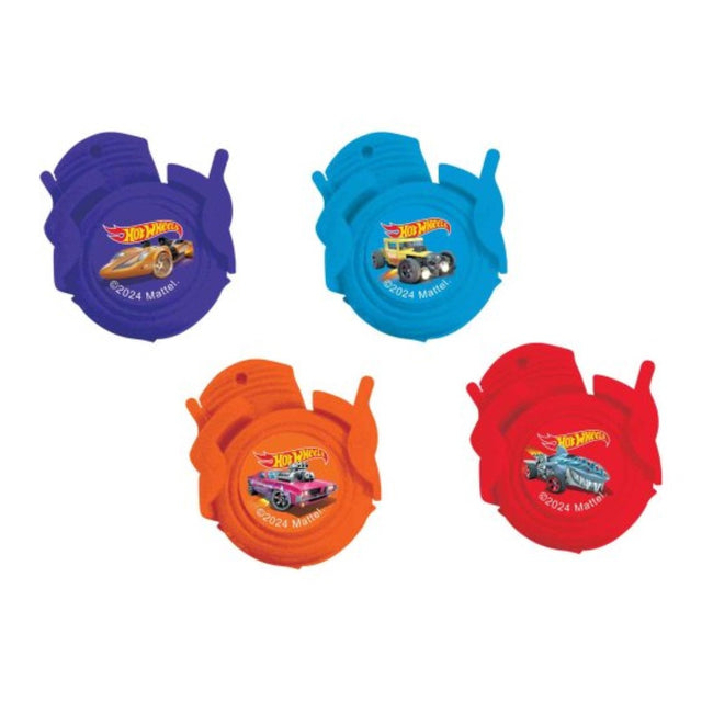 Colorful Hot Wheels Disc Shooter favors for parties, featuring eight shooters that launch vibrant discs for interactive play.