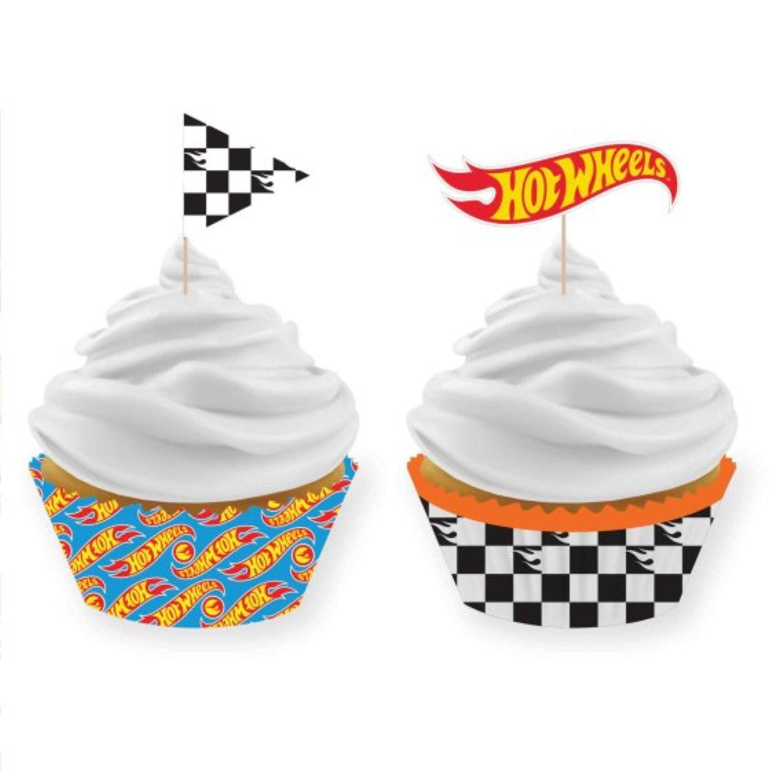 Hot Wheels Cupcake Cases & Pick Set  - Pack of 24