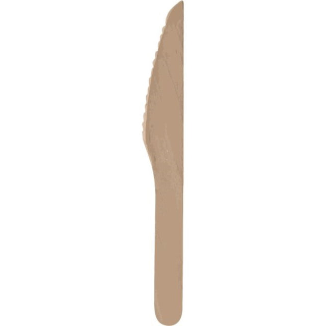 Eco-friendly pack of 20 wooden knives with a natural finish, perfect for casual and formal dining events.