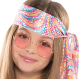 Costume for ages 12-14 featuring a sequined dress and headscarf, perfect for disco-themed parties and events.