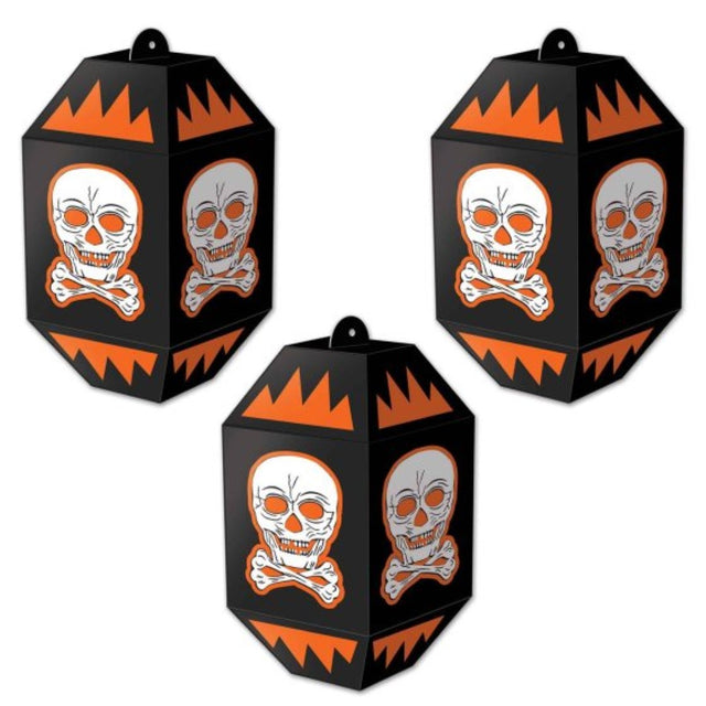 Vintage Halloween Skull Paper Lanterns, pack of 3, 18cm, spooky design for indoor/outdoor festive atmosphere.